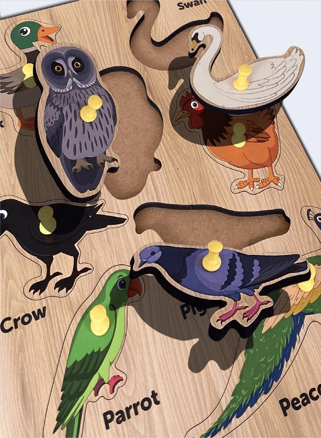 YaYplay Yay Play Educational Toys for 3 Year Old - Wooden Pegboard Knob Puzzle Birds Shape - Puzzles for Kids for Age 2-2 Years Kids Activity Toys - Learning Toy for Toddlers and Preschoolers - Image 3
